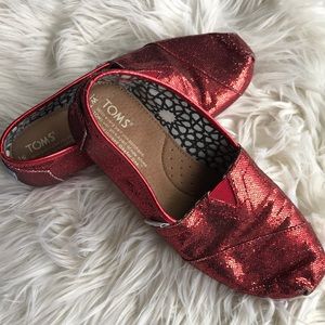 Red Glitter Toms size 7